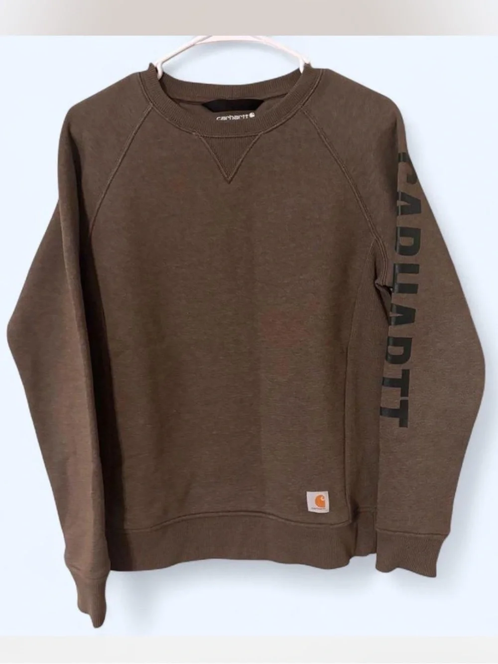 Carhartt Olive Green Crewneck Sweatshirt Relaxed Fit Sleeve Logo XS Women Comfy